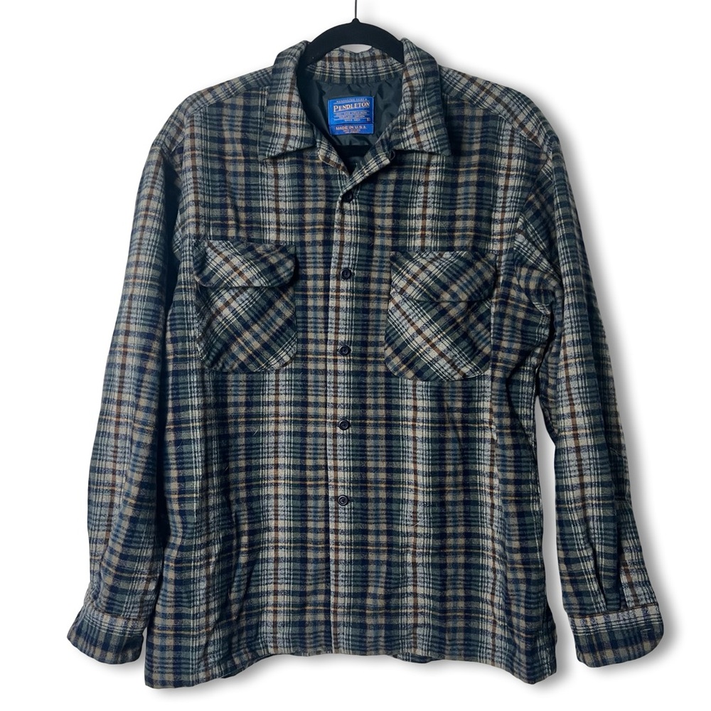 Pendleton Men's Wool Plaid Shirt‎ Jacket USA Blue Label Sz L